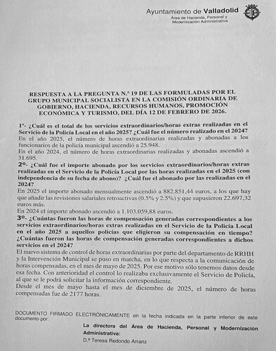 Documento de la comisión de hacienda sobre las horas extra