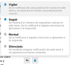 menú para controlar el nivel de notificaciones