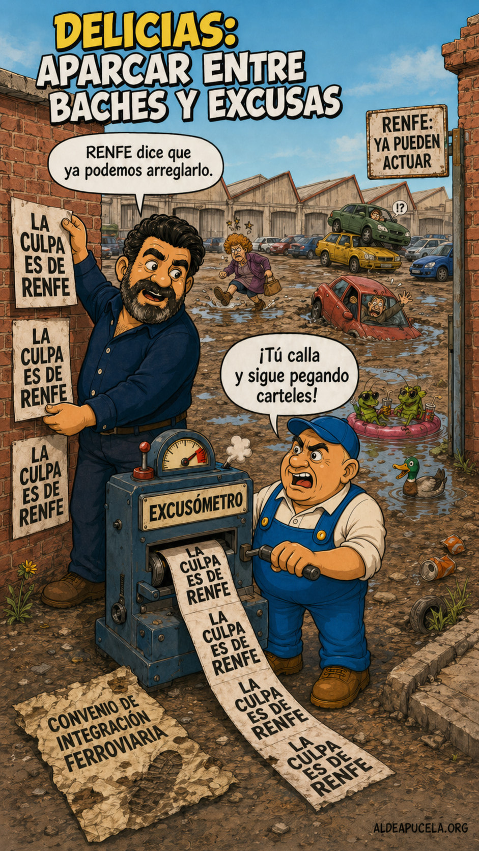 "RENFE dice que ya podemos arreglarlo" - "¡Tú calle y sigue pegando carteles!"